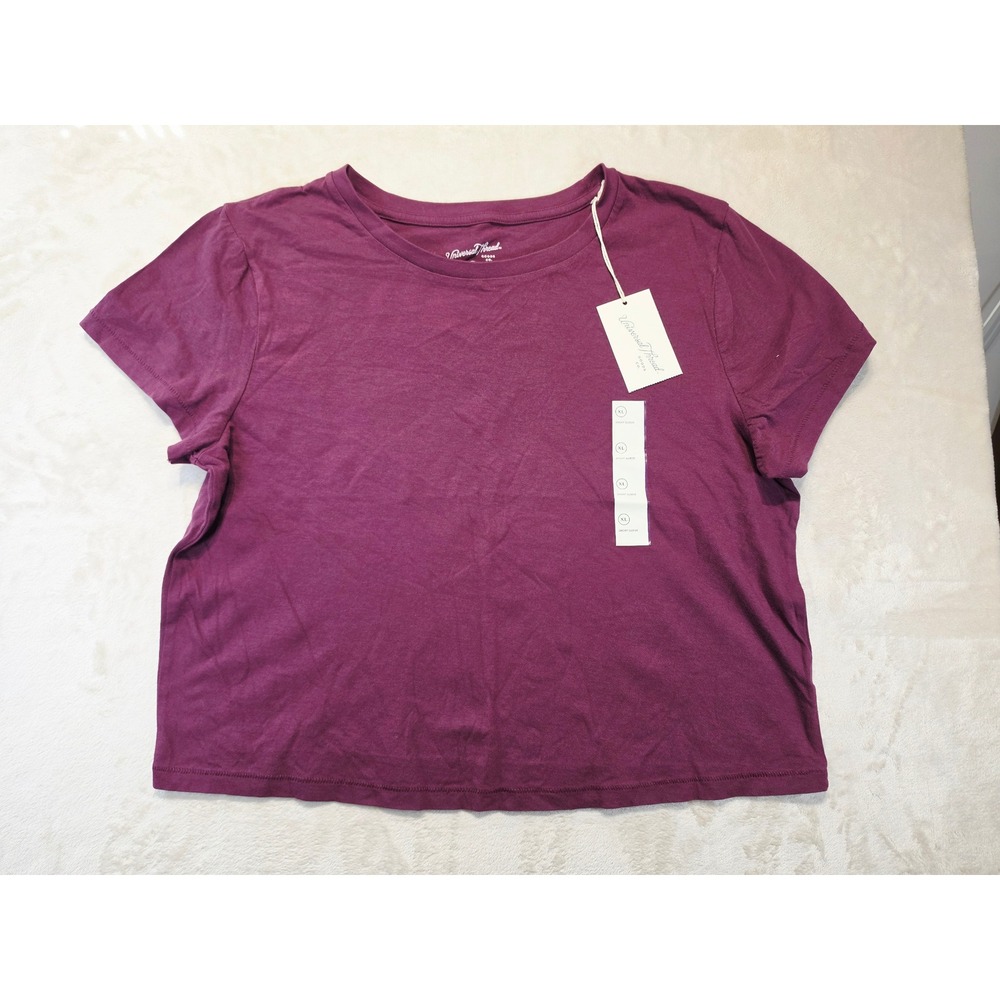 Universal Thread Womens XL Plum Purple Cotton Cropped Short Sleeve T-Shirt NWT